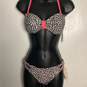 Surf Red Camel Black and Pink Bikini Swimwear M